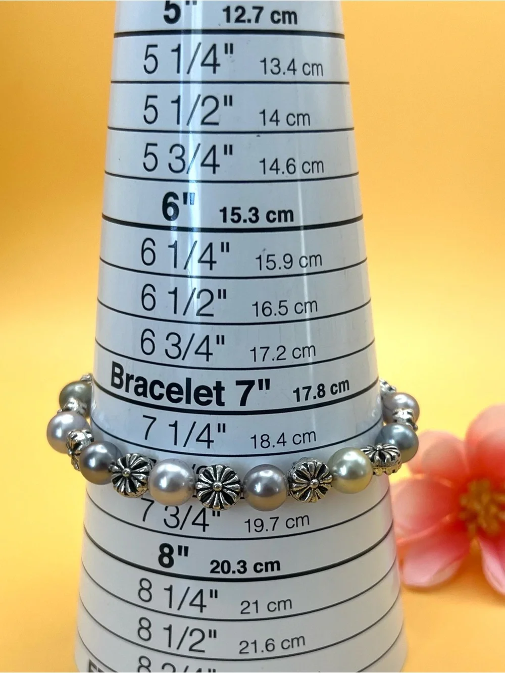 Silver-Tone Pearl Bead Bracelet - Elegant Grey Pearls